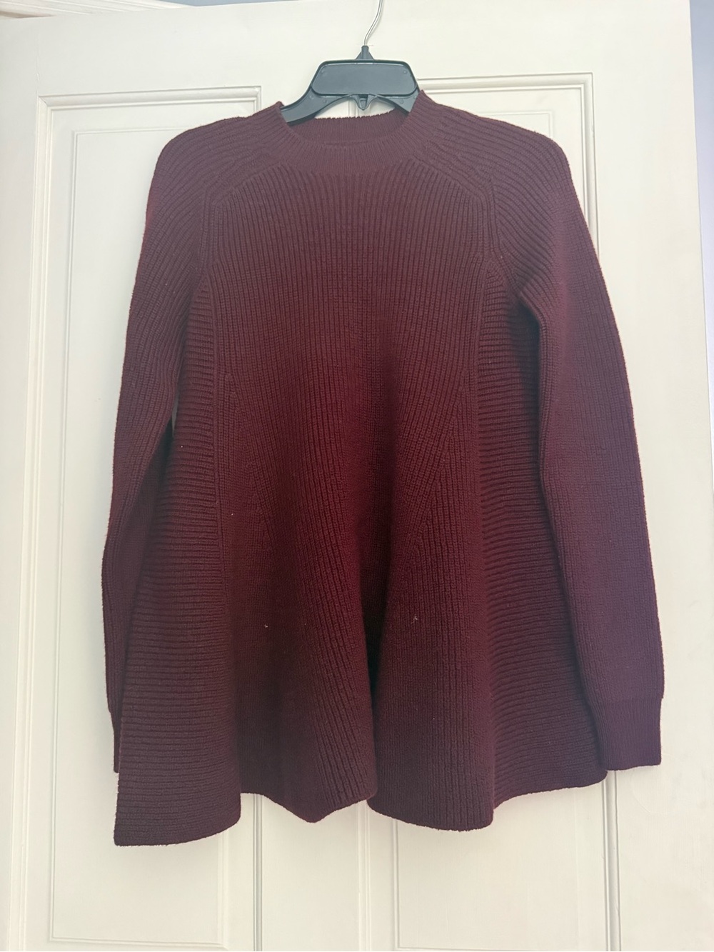 Women’s Rib-Knit Crewneck Long Sweater/Short dress- Burgundy